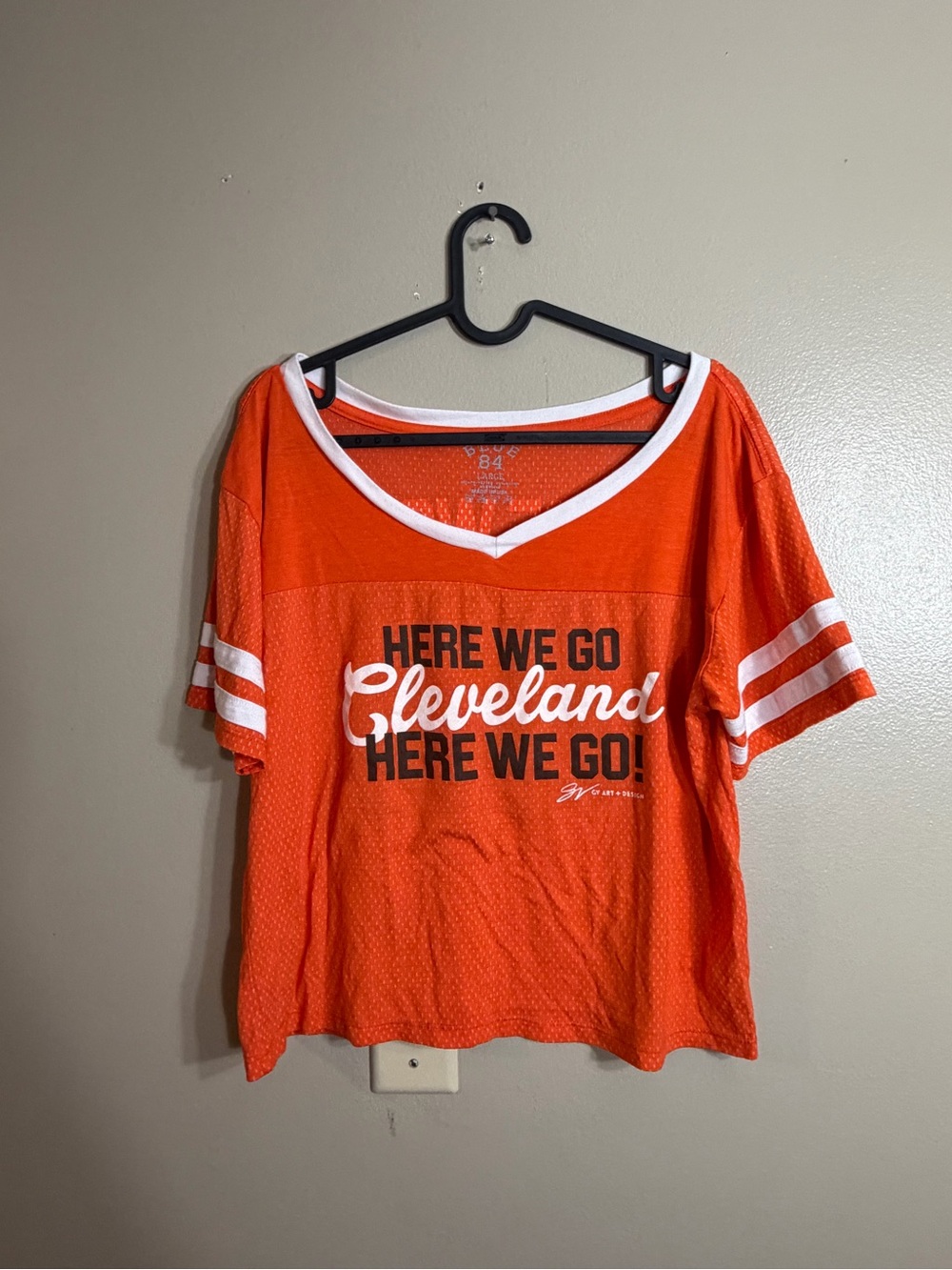 Blue 84 Cleveland Football Jersey Shirt Large Orange Woof Woof Made USA